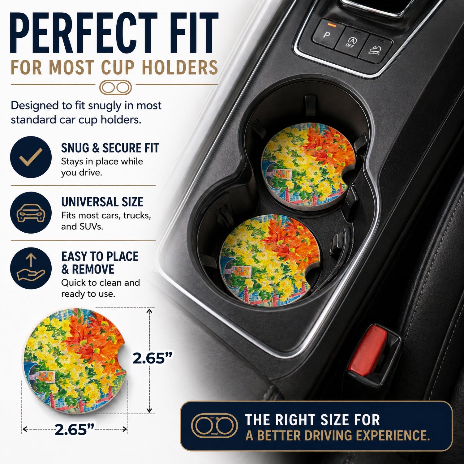 Flower - Mums Set of 2 Cup Holder Car Coasters Absorbent Round Sandstone Coasters Gifts for Men or Women, 2.5, Multicolor