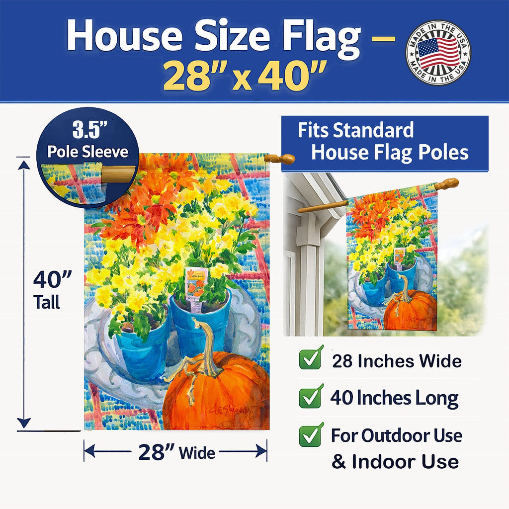 Flower - Mums House Flag 28x40 Porch Sleeve Pole Decorative Outside Yard Banner Artwork Wall Hanging, Polyester