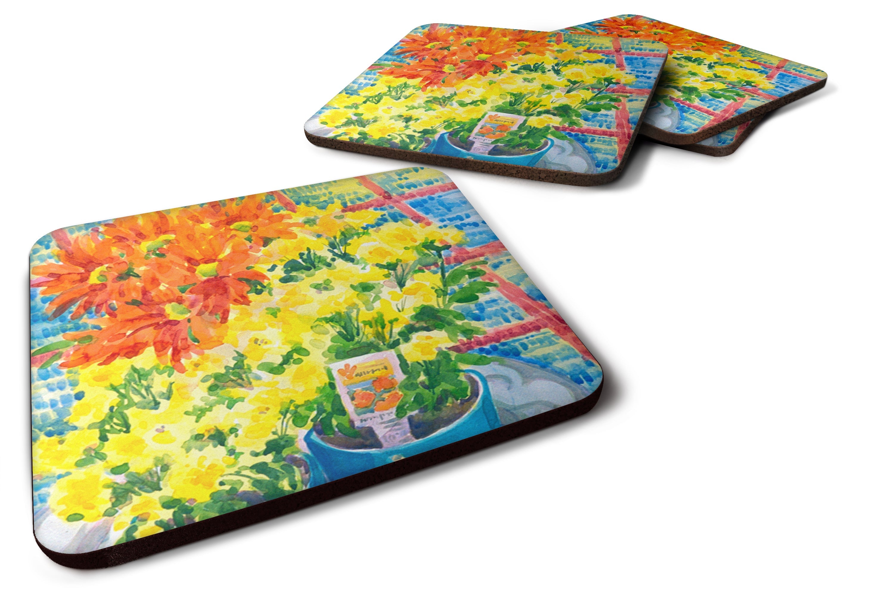 Flower - Mums Foam Coasters Set of 4 Cup Coasters for Indoor Outdoor, Tabletop Protection, Anti Slip, Mouse pad Material