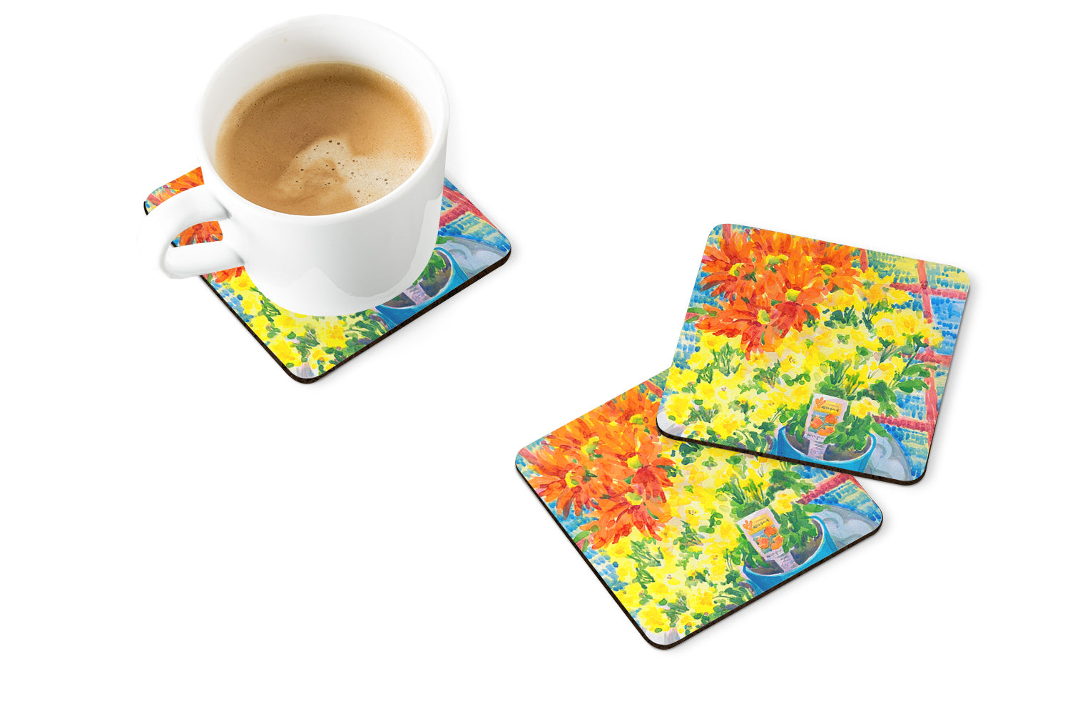 Flower - Mums Foam Coasters Set of 4 Cup Coasters for Indoor Outdoor, Tabletop Protection, Anti Slip, Mouse pad Material