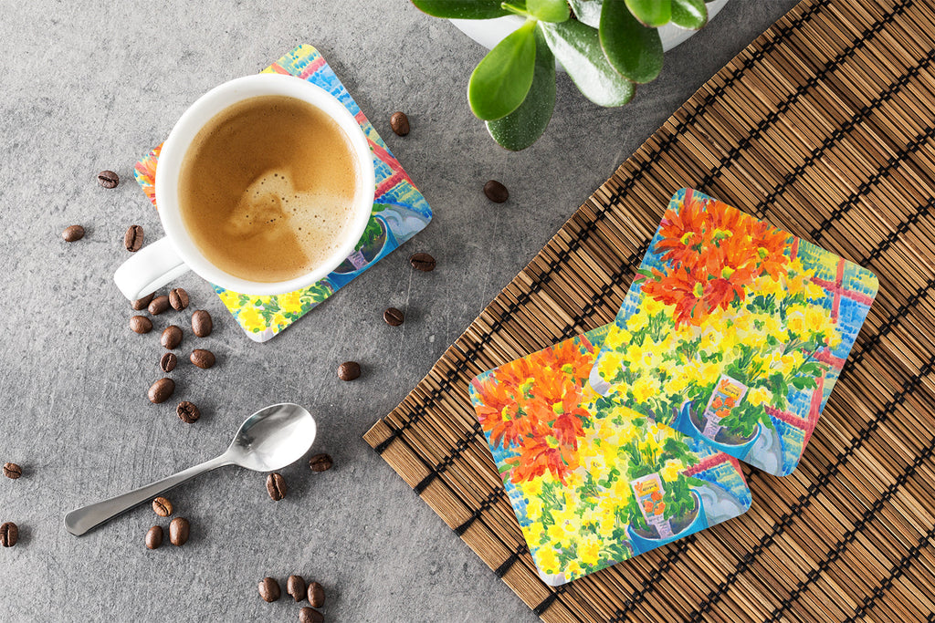 Flower - Mums Foam Coasters Set of 4 Cup Coasters for Indoor Outdoor, Tabletop Protection, Anti Slip, Mouse pad Material