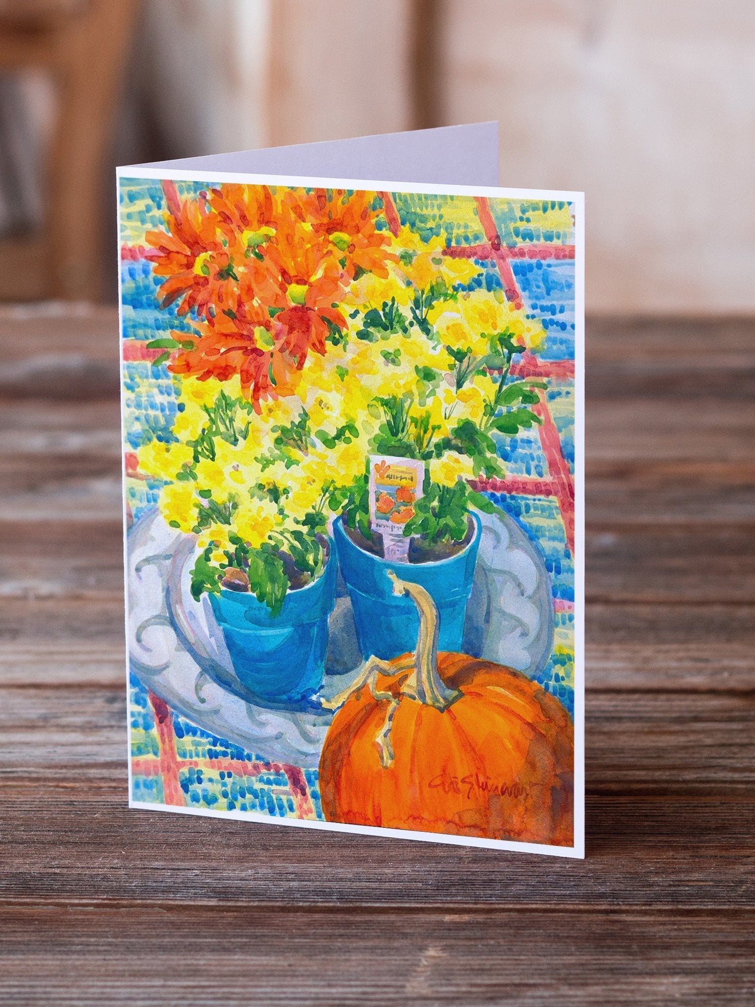Flower - Mums Greeting Cards Pack of 8 Blank Cards with Envelopes Whimsical A7 Size 5x7