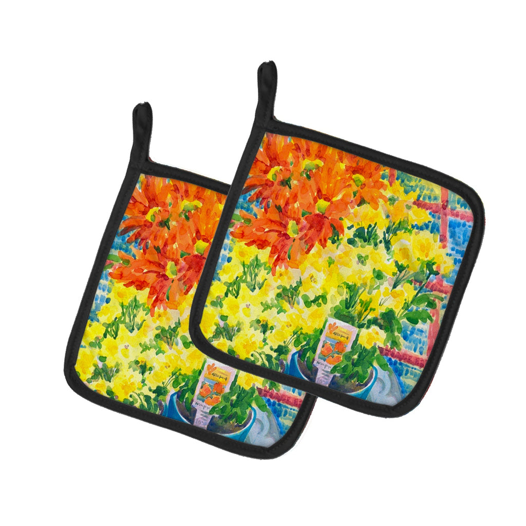 Flower - Mums Pot Holder Set of 2 Heat Resistant Quilted Hot Pads 7.5 x 7.5 Inch, Insulated Kitchen Trivets for Cooking & Baking