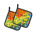 Flower - Mums Pot Holder Set of 2 Heat Resistant Quilted Hot Pads 7.5 x 7.5 Inch, Insulated Kitchen Trivets for Cooking & Baking