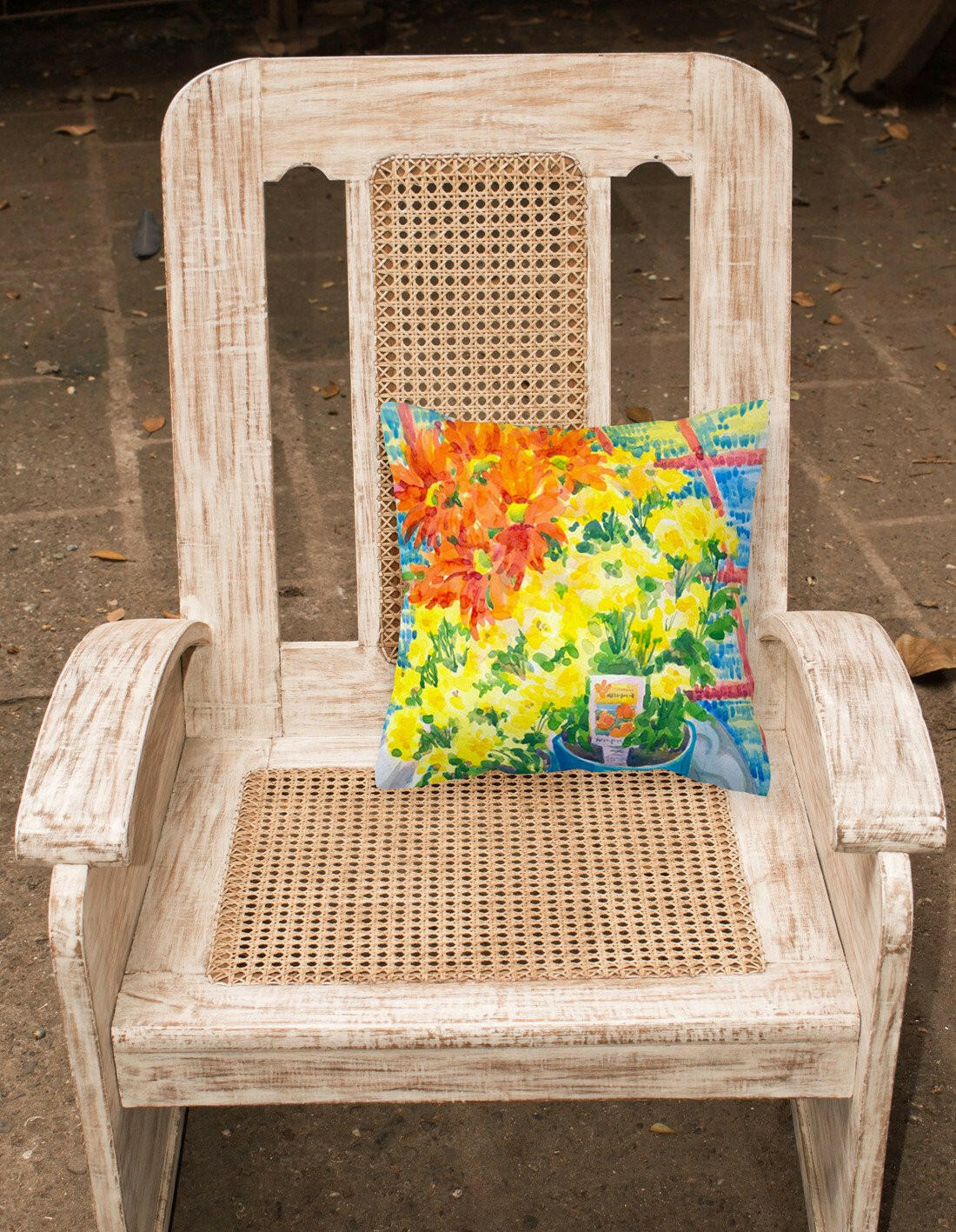 Flower - Mums Decorative Throw Pillow 14x14 Indoor Outdoor Accent Cushion, Fabric Cover with Insert for Sofa, Bed, Porch & Living Room