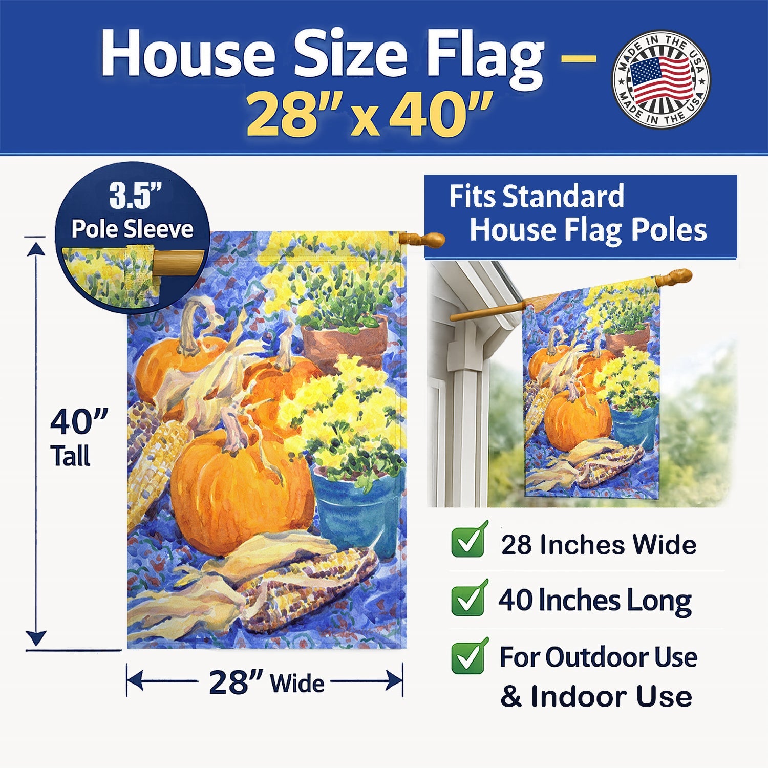 Flower - Mums House Flag 28x40 Porch Sleeve Pole Decorative Outside Yard Banner Artwork Wall Hanging, Polyester
