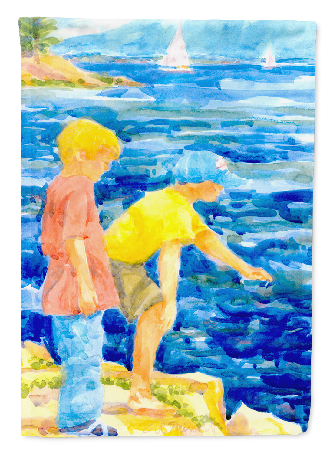 The Boys at the water House Flag 28x40 Porch Sleeve Pole Decorative Outside Yard Banner Artwork Wall Hanging, Polyester