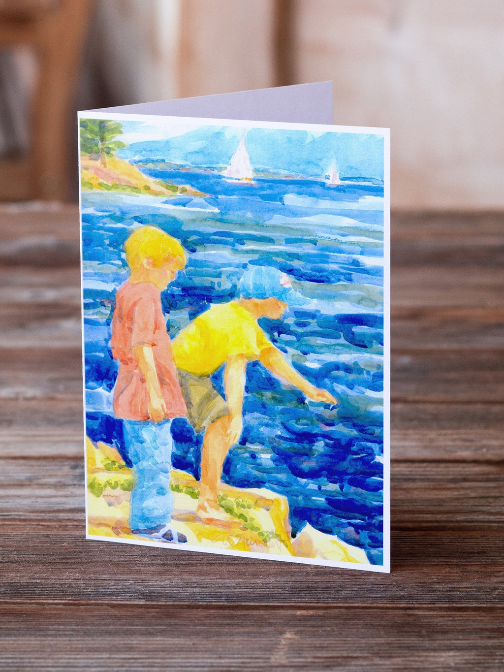 The Boys at the water Greeting Cards Pack of 8 Blank Cards with Envelopes Whimsical A7 Size 5x7