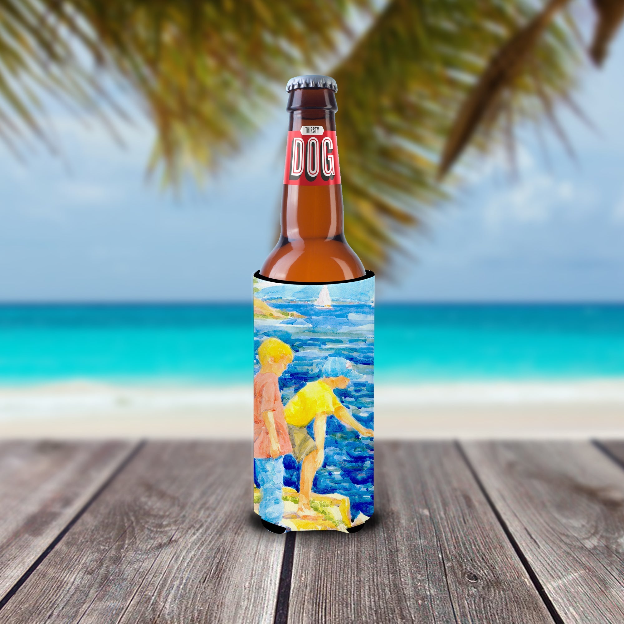 The Boys at the water Slim Can Hugger , Insulated Foam Hugger for 12 oz Slim Cans, Beer Bottles & Water Bottles, Printed in USA