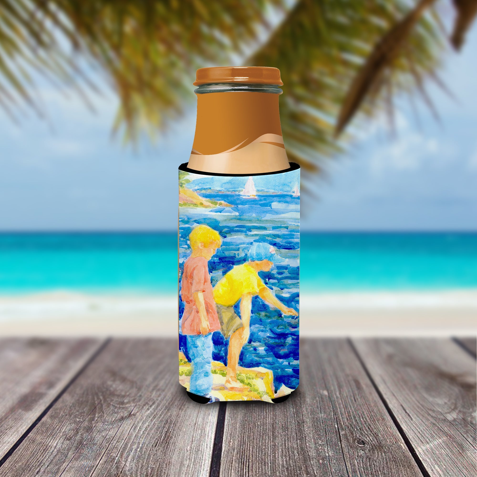 The Boys at the water Slim Can Hugger , Insulated Foam Hugger for 12 oz Slim Cans, Beer Bottles & Water Bottles, Printed in USA