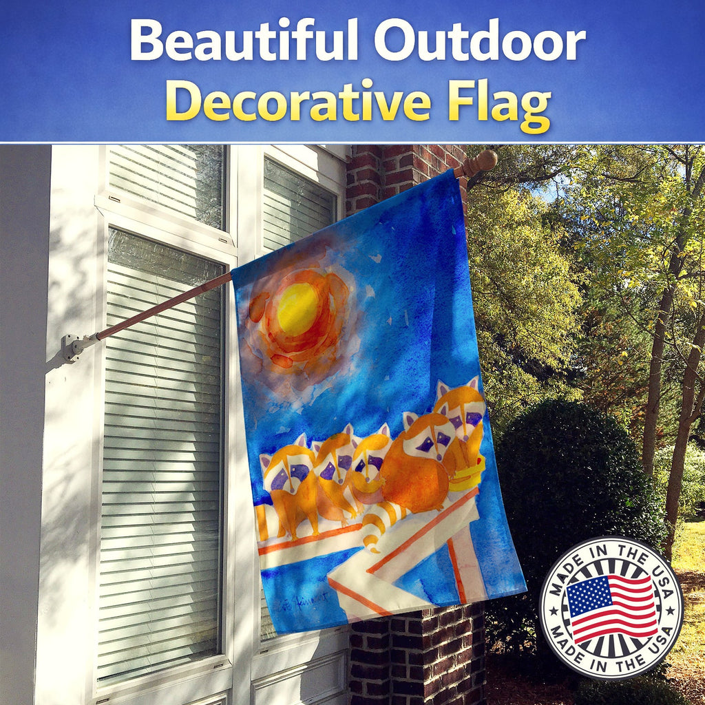 Raccoons on the railing House Flag 28x40 Porch Sleeve Pole Decorative Outside Yard Banner Artwork Wall Hanging, Polyester
