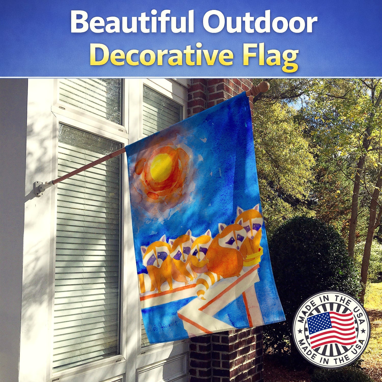 Raccoons on the railing House Flag 28x40 Porch Sleeve Pole Decorative Outside Yard Banner Artwork Wall Hanging, Polyester