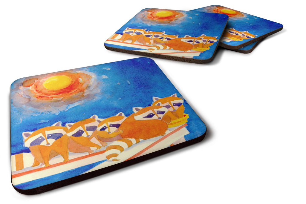 Raccoons on the railing Foam Coasters Set of 4 Cup Coasters for Indoor Outdoor, Tabletop Protection, Anti Slip, Mouse pad Material