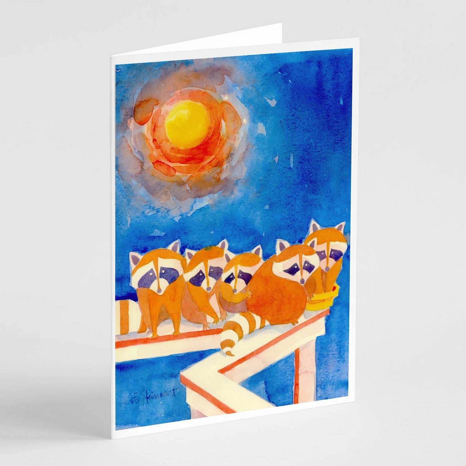 Raccoons on the railing Greeting Cards Pack of 8 Blank Cards with Envelopes Whimsical A7 Size 5x7