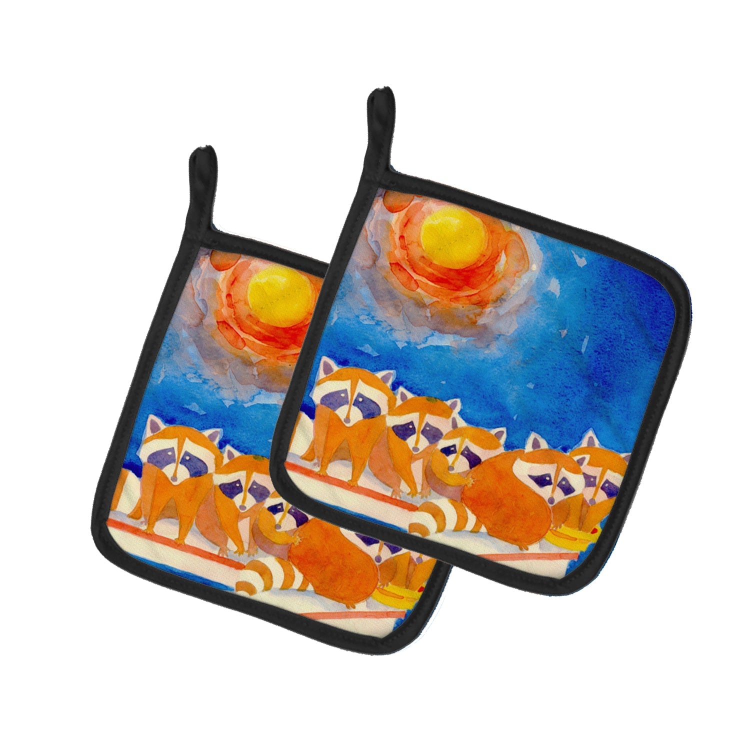 Raccoons on the railing Pot Holder Set of 2 Heat Resistant Quilted Hot Pads 7.5 x 7.5 Inch, Insulated Kitchen Trivets for Cooking & Baking