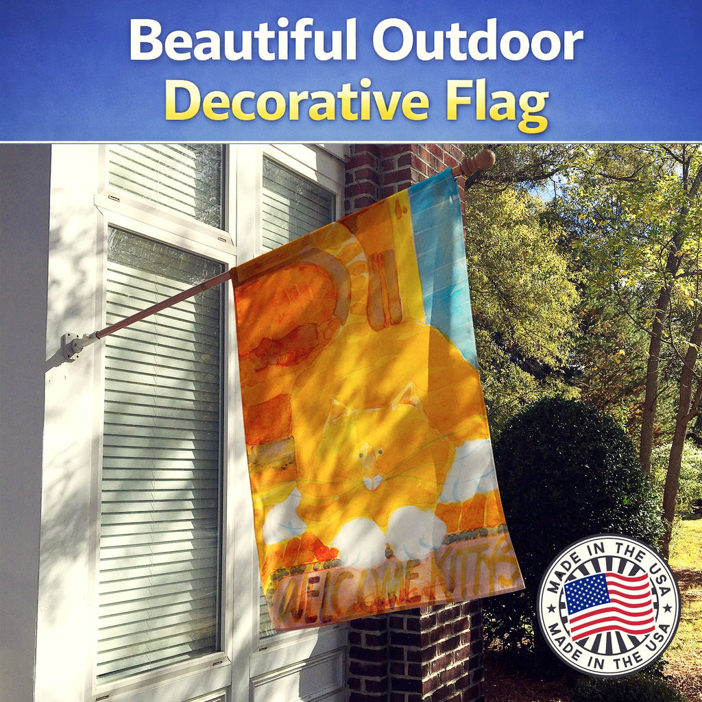 Big Orange Cat Welcome House Flag 28x40 Porch Sleeve Pole Decorative Outside Yard Banner Artwork Wall Hanging, Polyester