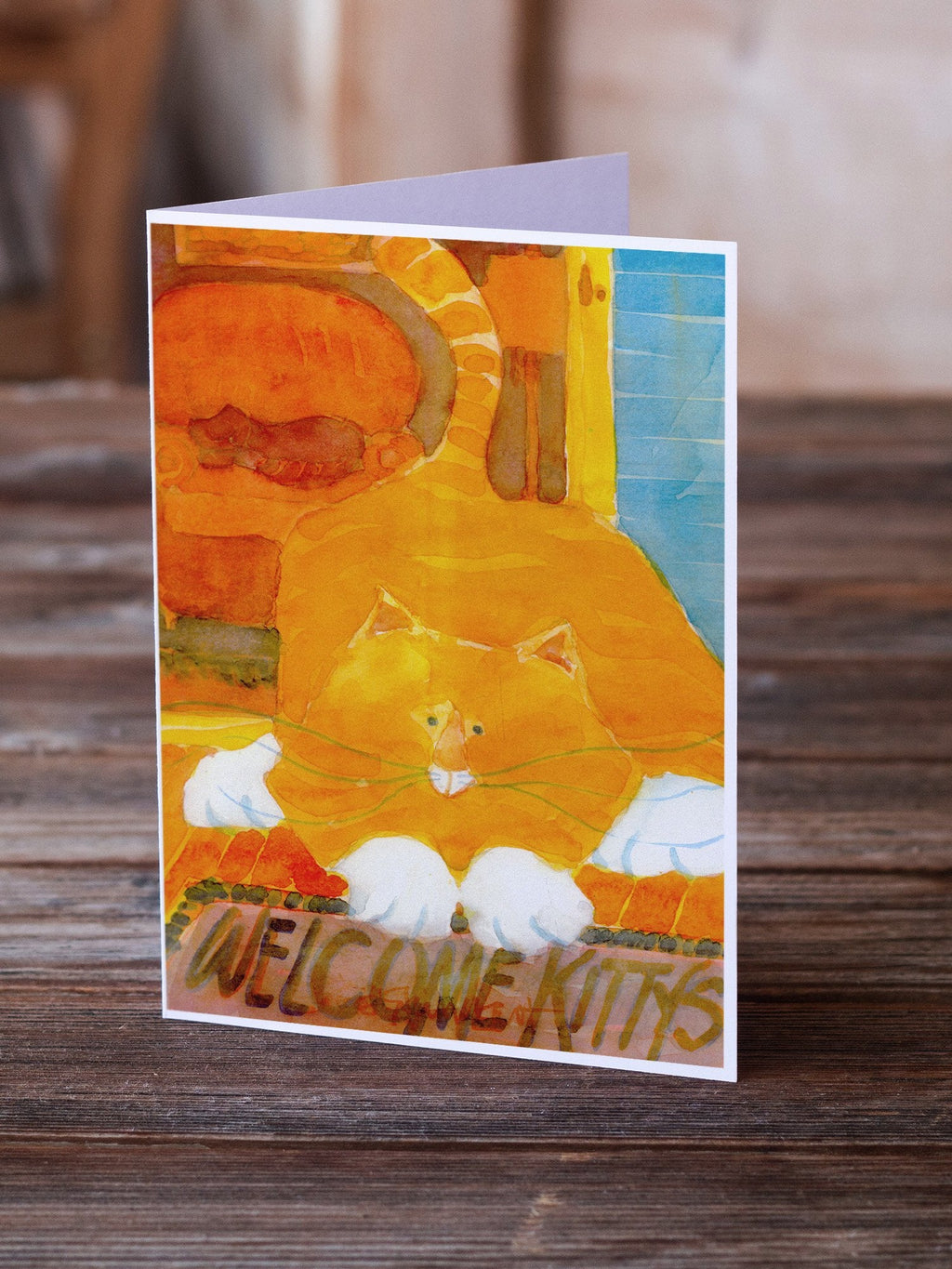 Big Orange Cat Welcome Greeting Cards Pack of 8 Blank Cards with Envelopes Whimsical A7 Size 5x7