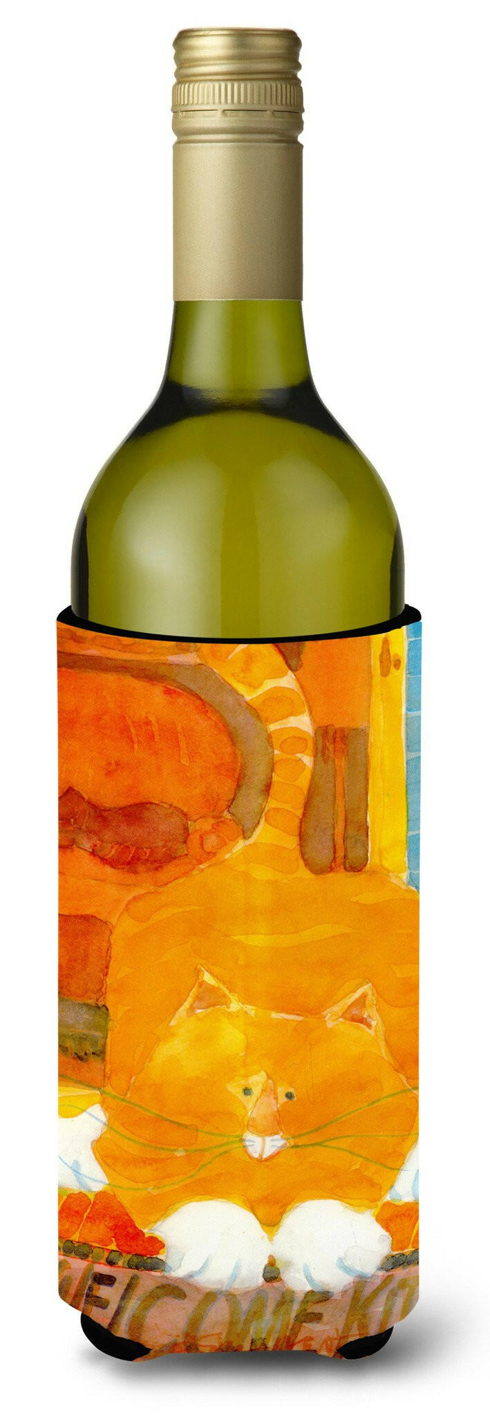 Big Orange Cat Welcome Wine Bottle Hugger Gift Sleeve for Standard 750 ml Bottles, Insulated Reusable Also Fits Mini Shot & Pint Bottles