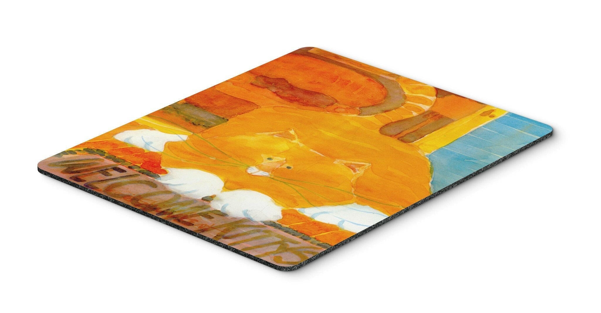 Big Orange Cat Welcome Mouse Pad, Heat Resistant Trivet Hot Pad , Non Slip Rubber Desk Mat, Kitchen Counter Protector, Home Office Decor Gift