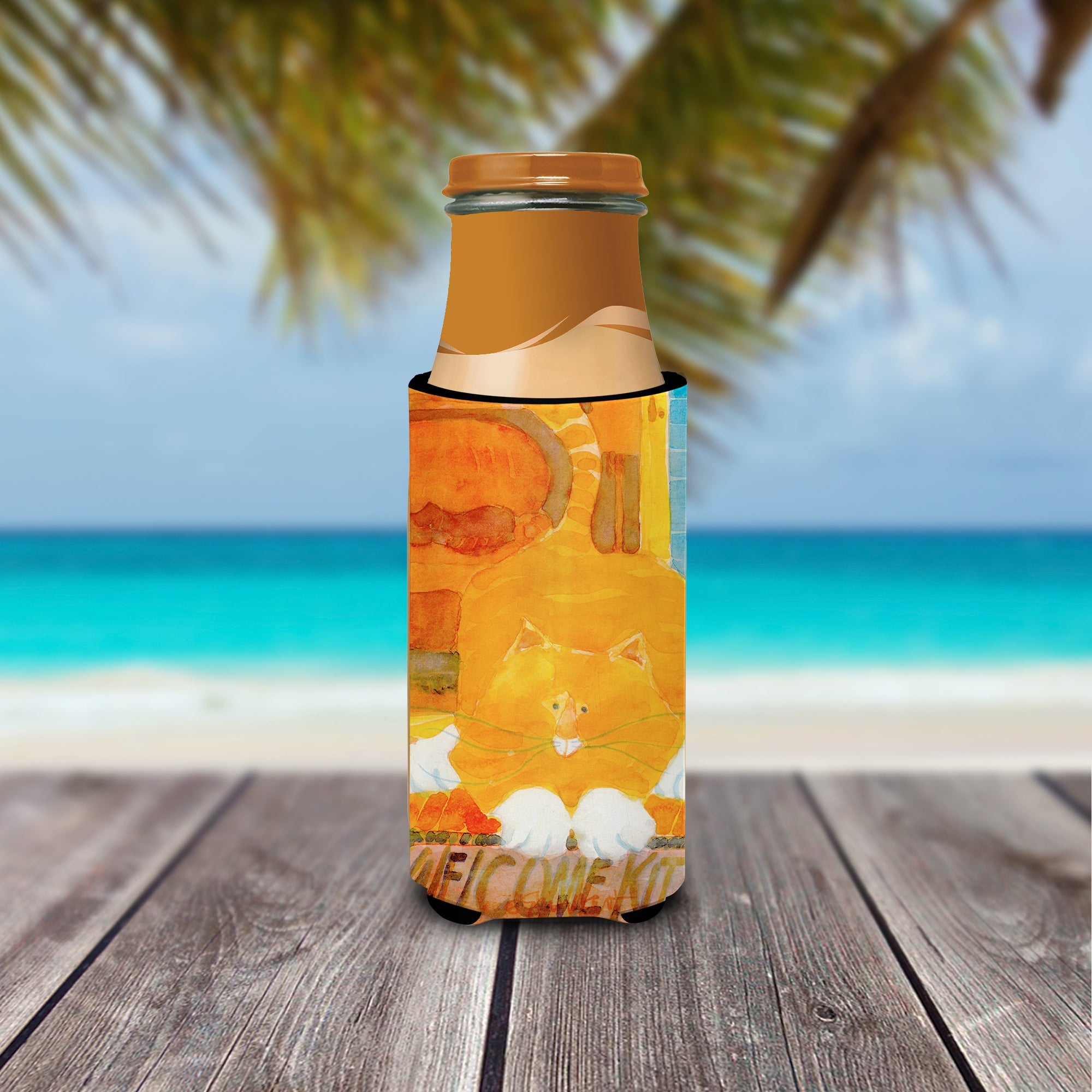 Big Orange Cat Welcome Slim Can Hugger , Insulated Foam Hugger for 12 oz Slim Cans, Beer Bottles & Water Bottles, Printed in USA