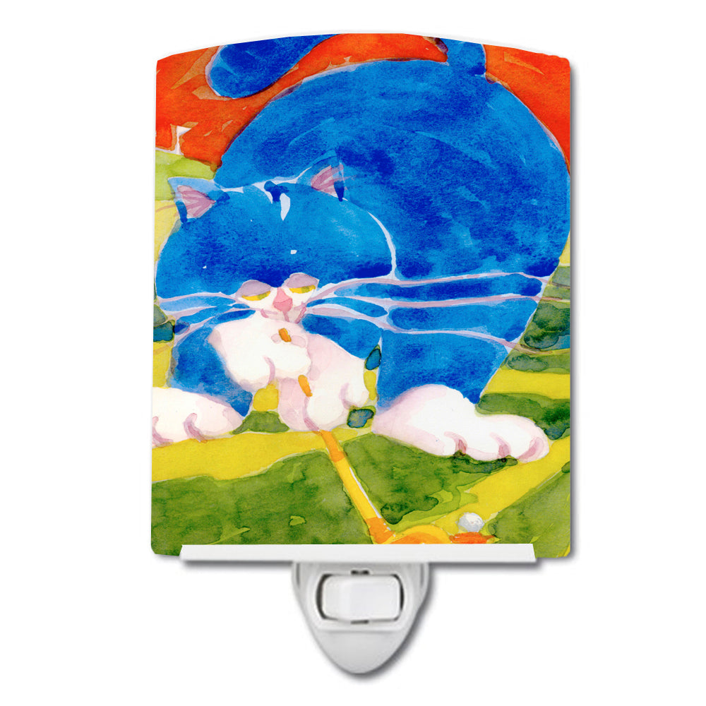 Big Blue the Cat Golfer Ceramic Night Light Compact, UL-Certified, Ideal for Bedroom, Bathroom, Nursery, Hallway, Kitchen, 6x4x3, Multicolor