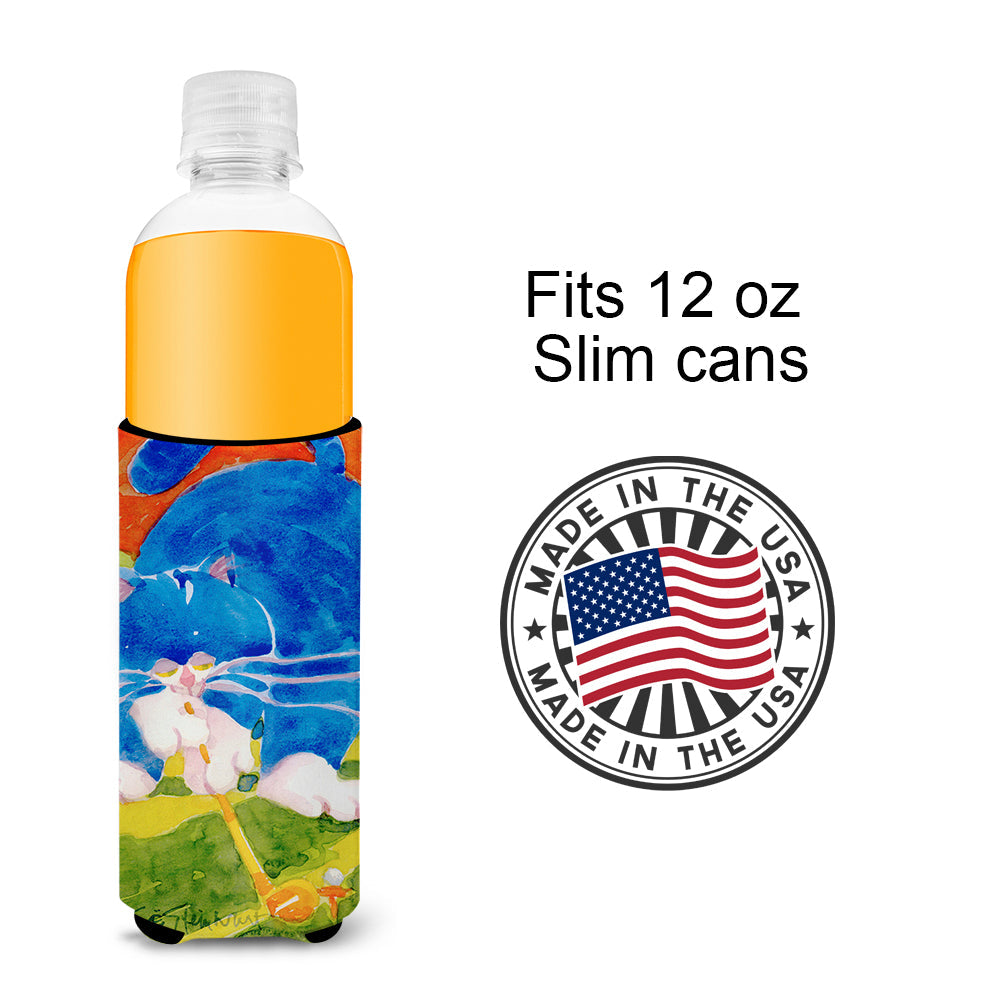 Big Blue the Cat Golfer Slim Can Hugger , Insulated Foam Hugger for 12 oz Slim Cans, Beer Bottles & Water Bottles, Printed in USA