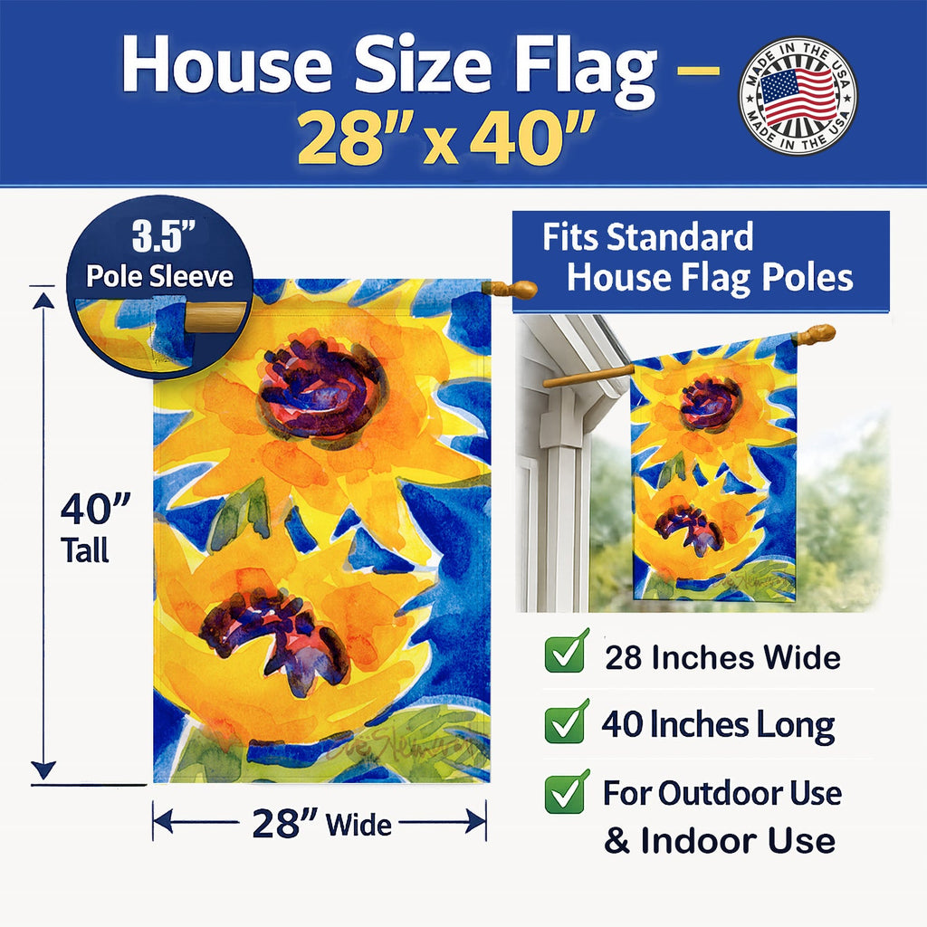 Flower - Sunflower House Flag 28x40 Porch Sleeve Pole Decorative Outside Yard Banner Artwork Wall Hanging, Polyester