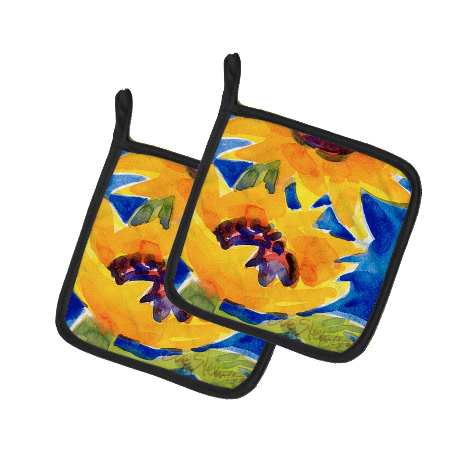Flower - Sunflower Pot Holder Set of 2 Heat Resistant Quilted Hot Pads 7.5 x 7.5 Inch, Insulated Kitchen Trivets for Cooking & Baking