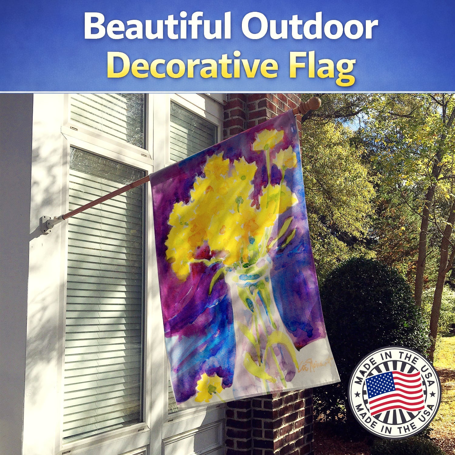 Flower House Flag 28x40 Porch Sleeve Pole Decorative Outside Yard Banner Artwork Wall Hanging, Polyester