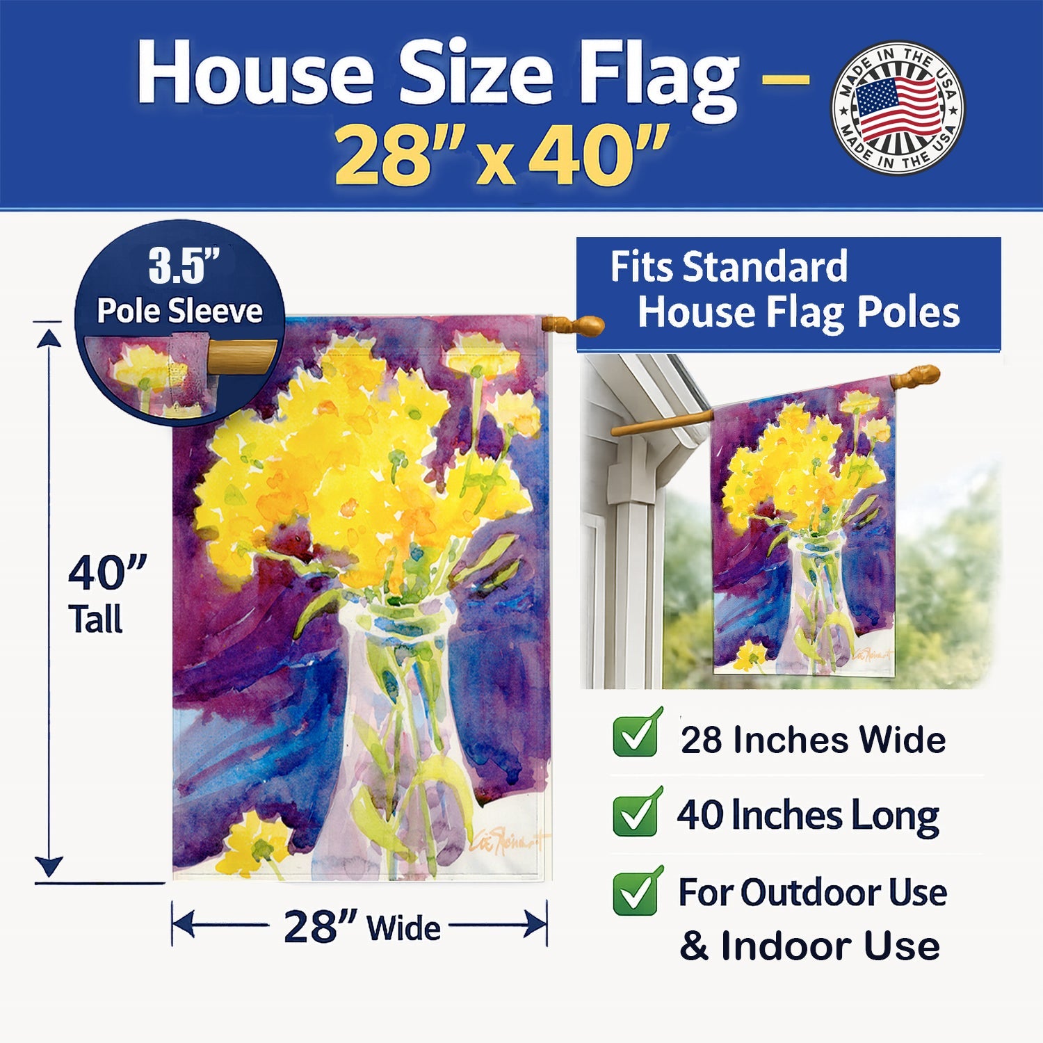 Flower House Flag 28x40 Porch Sleeve Pole Decorative Outside Yard Banner Artwork Wall Hanging, Polyester