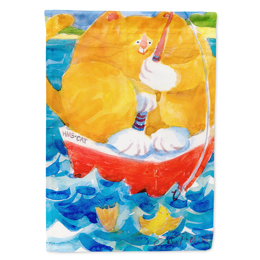 Big Orange Tabby Fishing House Flag 28x40 Porch Sleeve Pole Decorative Outside Yard Banner Artwork Wall Hanging, Polyester