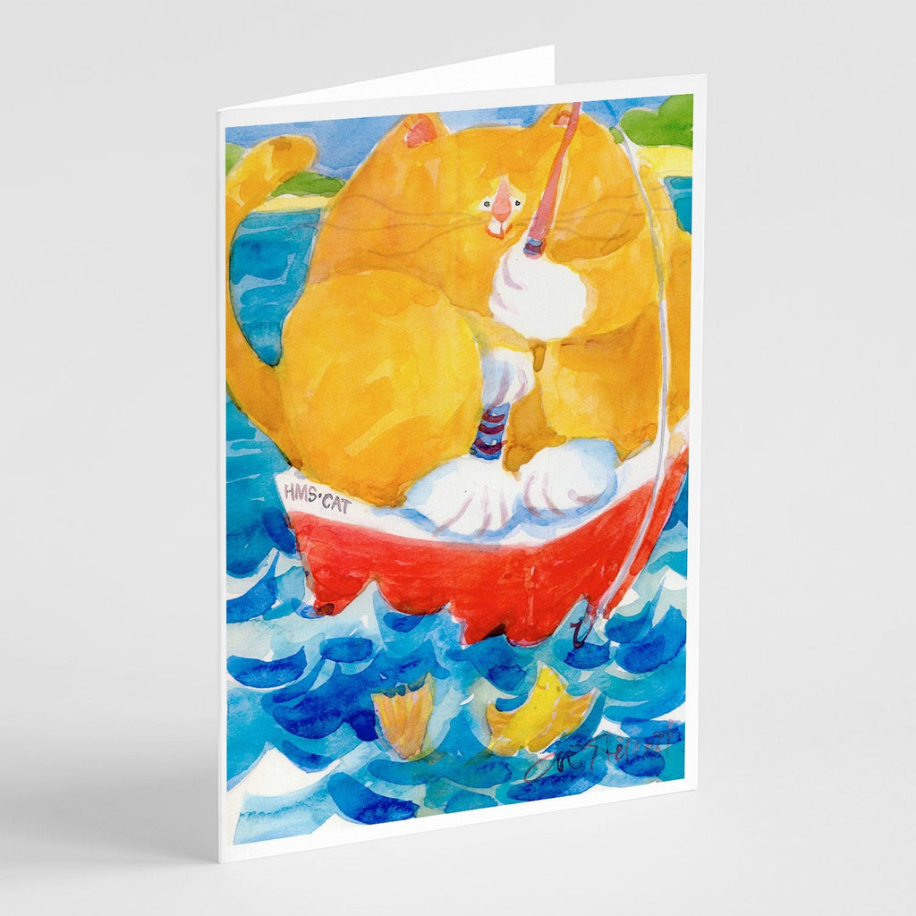 Big Orange Tabby Fishing Greeting Cards Pack of 8 Blank Cards with Envelopes Whimsical A7 Size 5x7