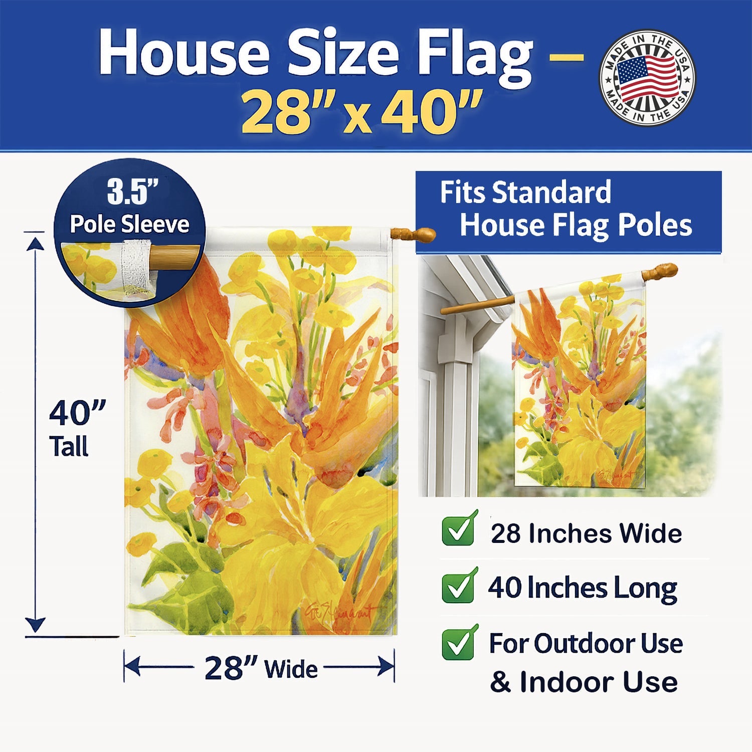 Flower - Bird of Paradise House Flag 28x40 Porch Sleeve Pole Decorative Outside Yard Banner Artwork Wall Hanging, Polyester