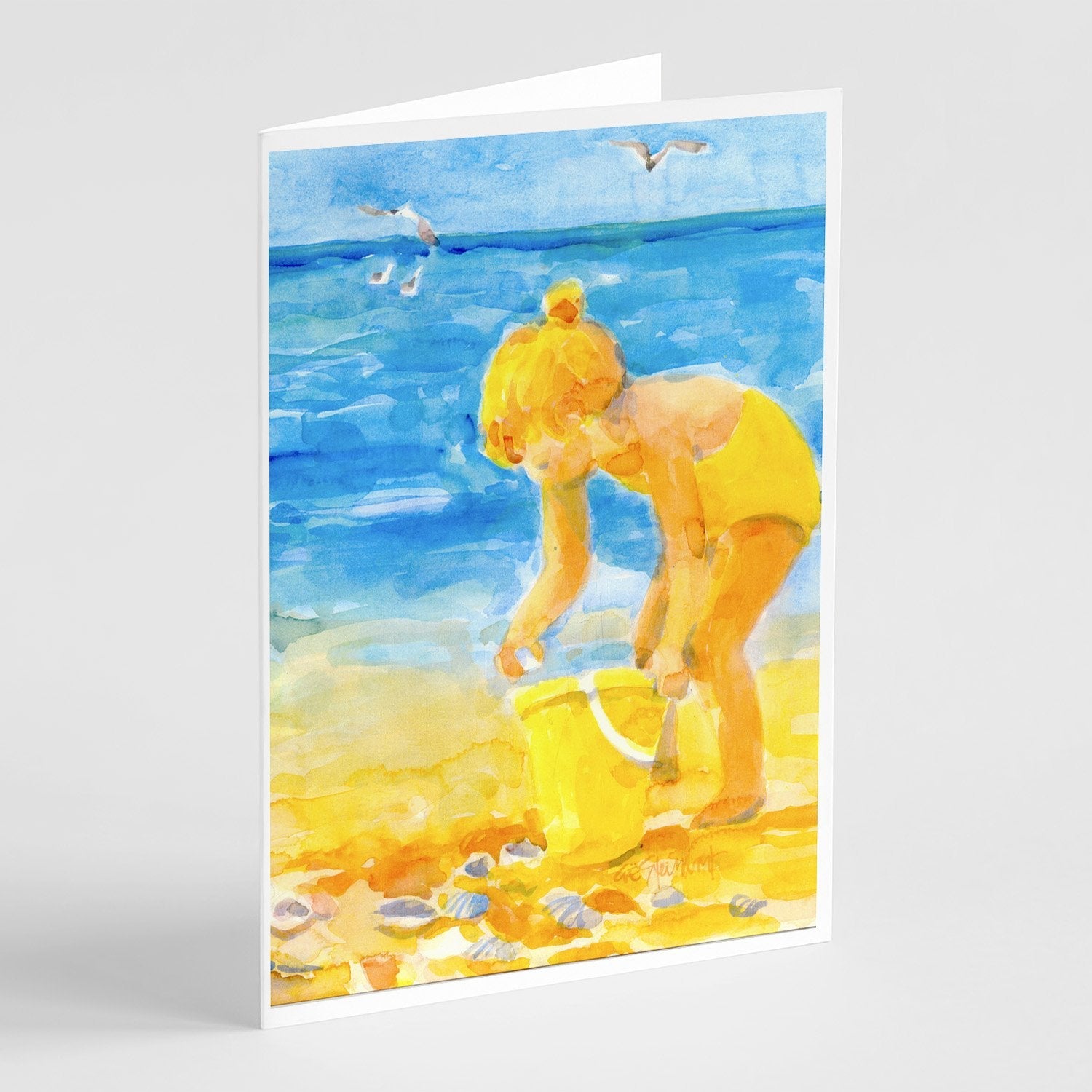 Little Girl at the beach Greeting Cards Pack of 8 Blank Cards with Envelopes Whimsical A7 Size 5x7
