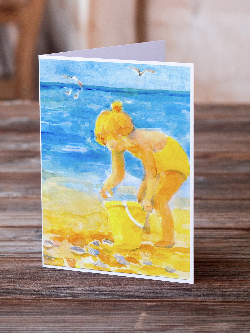 Little Girl at the beach Greeting Cards Pack of 8 Blank Cards with Envelopes Whimsical A7 Size 5x7