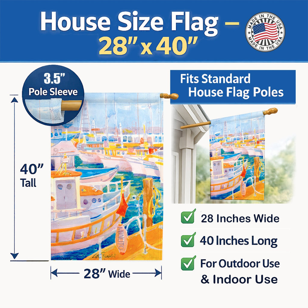Shirmp Boats House Flag 28x40 Porch Sleeve Pole Decorative Outside Yard Banner Artwork Wall Hanging, Polyester