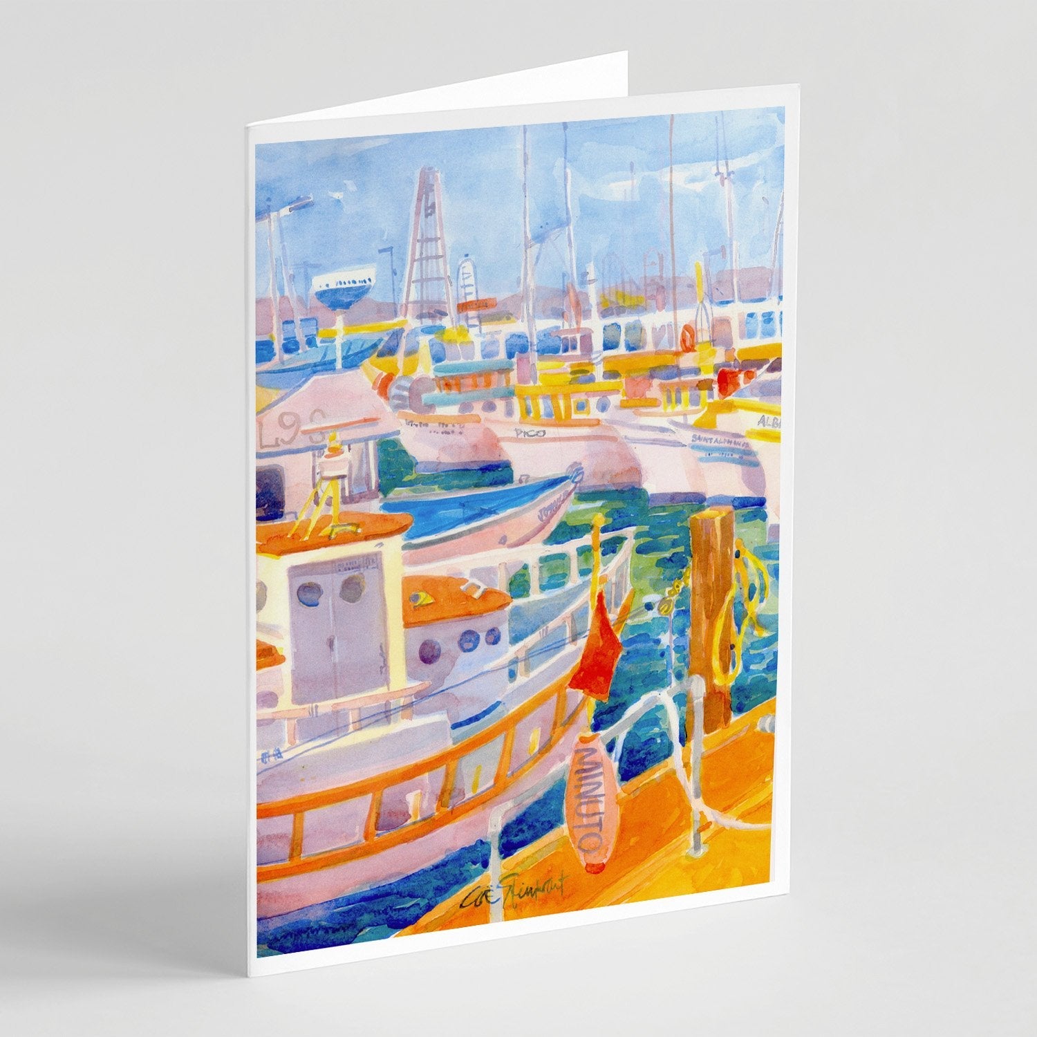 Shirmp Boats Greeting Cards Pack of 8 Blank Cards with Envelopes Whimsical A7 Size 5x7