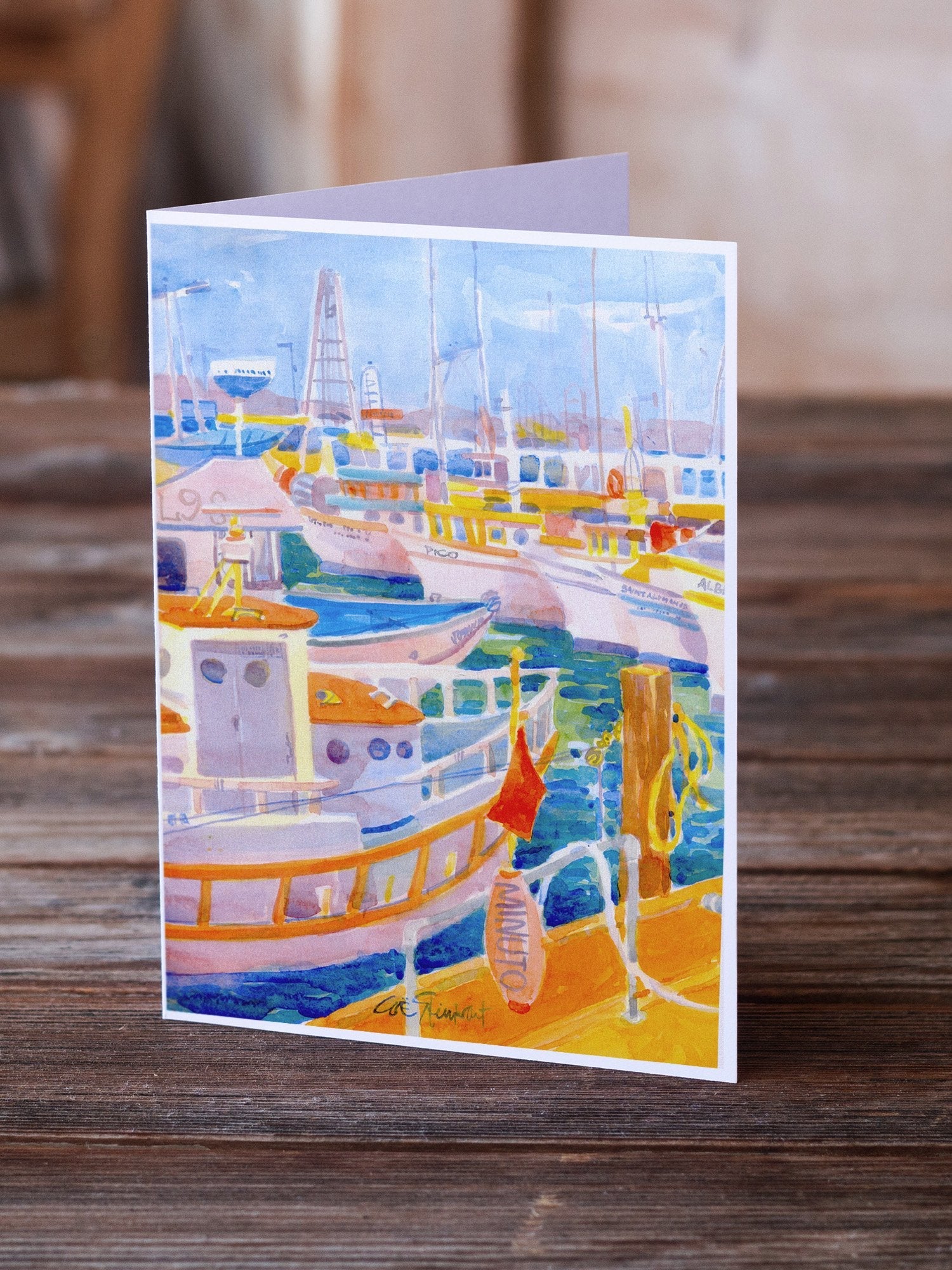 Shirmp Boats Greeting Cards Pack of 8 Blank Cards with Envelopes Whimsical A7 Size 5x7