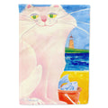 Big white Cat at the beach House Flag 28x40 Porch Sleeve Pole Decorative Outside Yard Banner Artwork Wall Hanging, Polyester