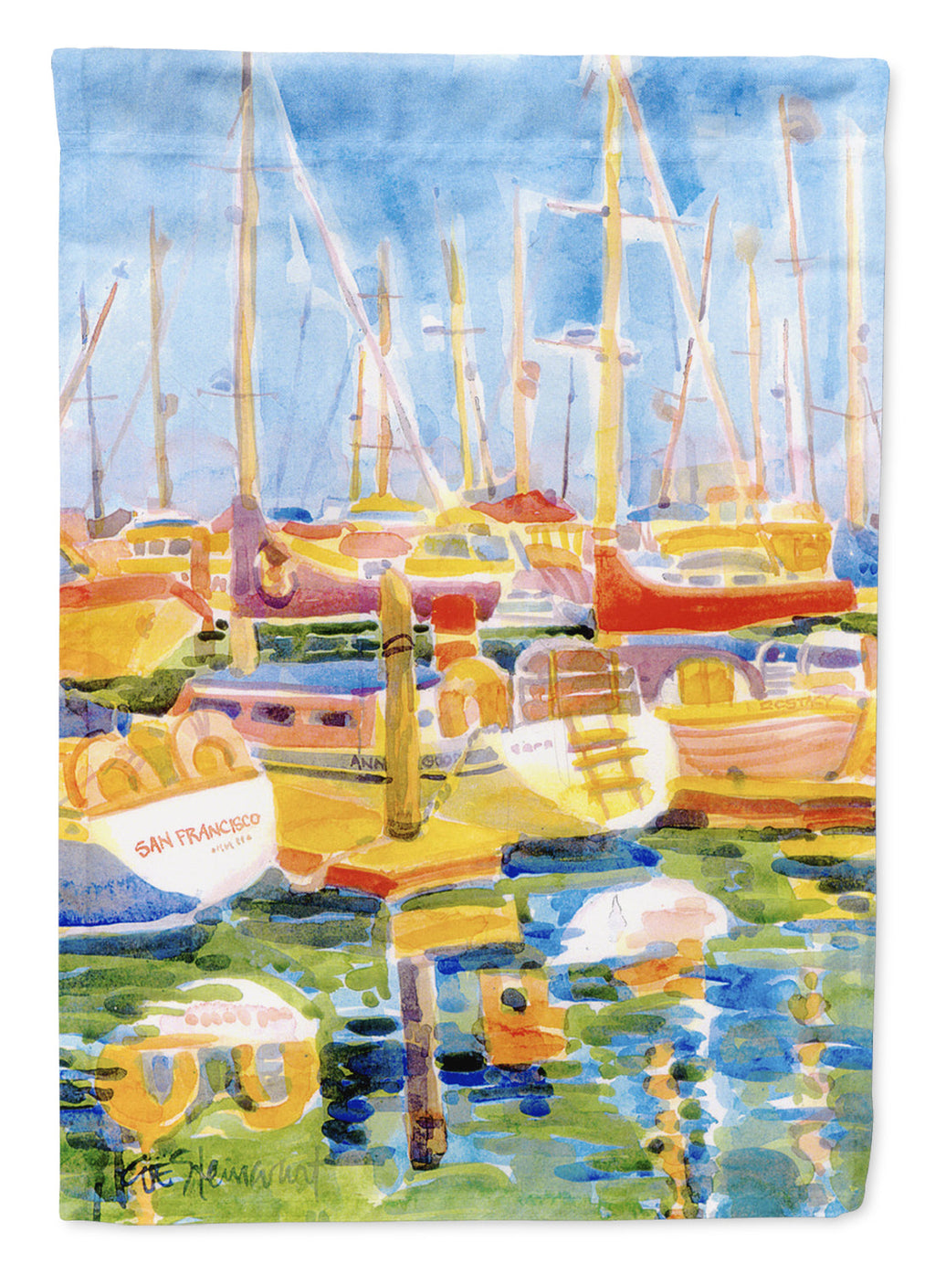 Boats at the Harbour House Flag 28x40 Porch Sleeve Pole Decorative Outside Yard Banner Artwork Wall Hanging, Polyester