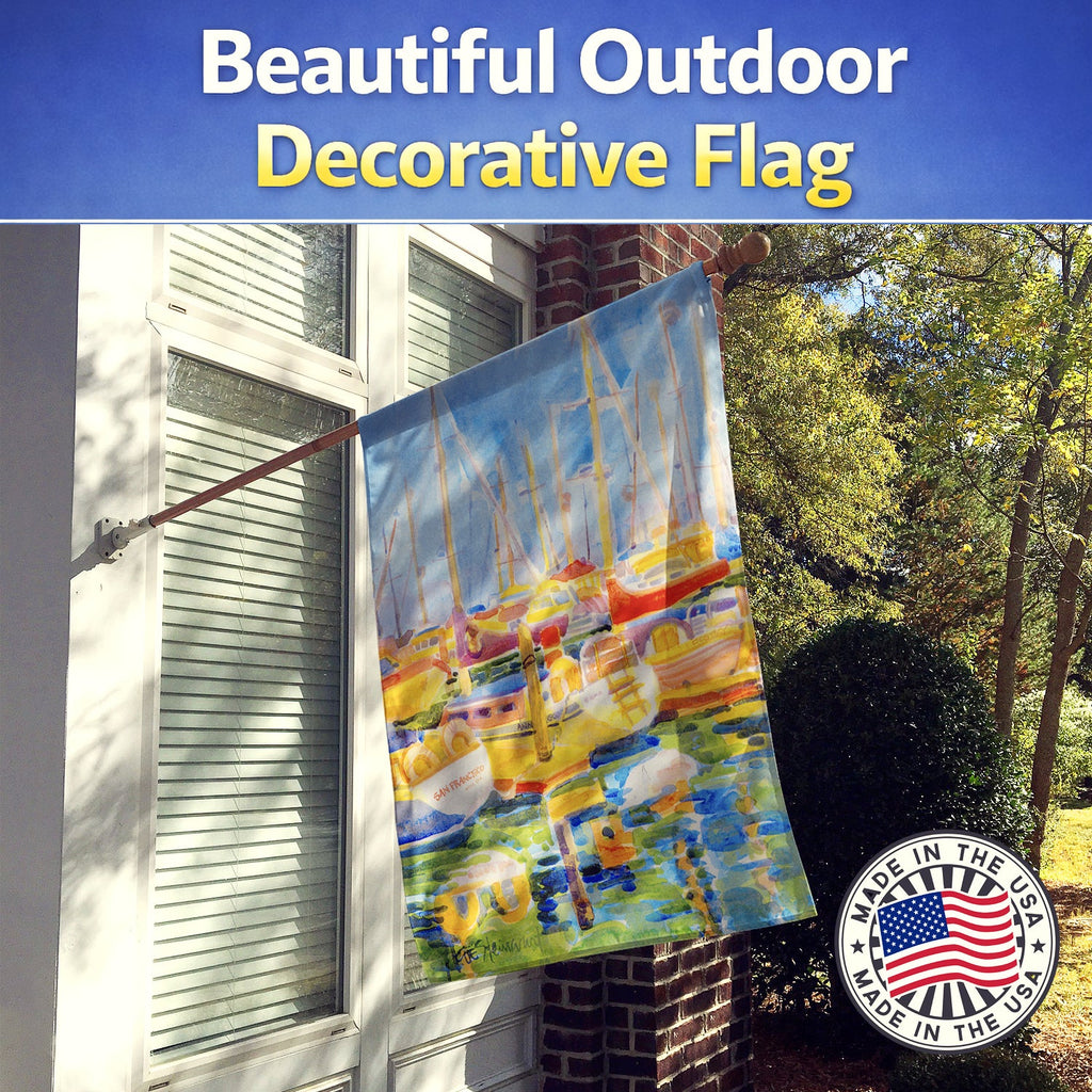 Boats at the Harbour House Flag 28x40 Porch Sleeve Pole Decorative Outside Yard Banner Artwork Wall Hanging, Polyester