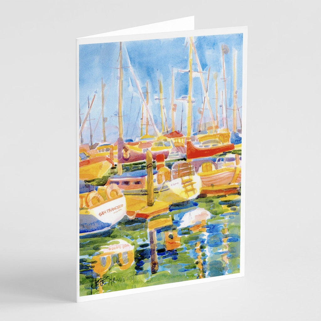 Boats at the Harbour Greeting Cards Pack of 8 Blank Cards with Envelopes Whimsical A7 Size 5x7