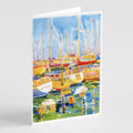 Boats at the Harbour Greeting Cards Pack of 8 Blank Cards with Envelopes Whimsical A7 Size 5x7