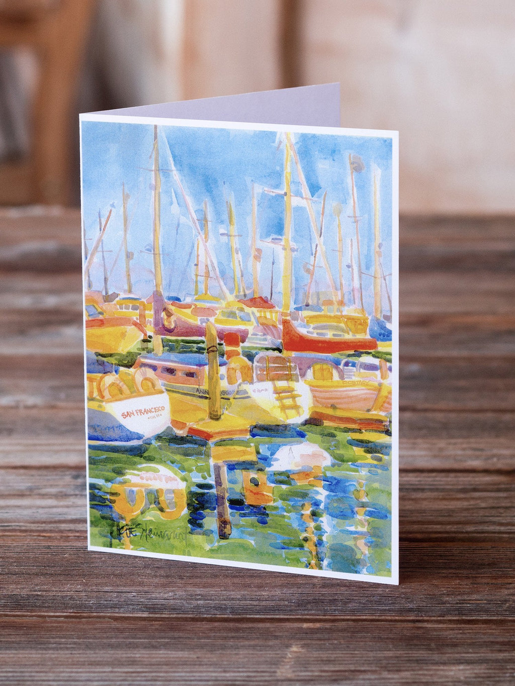 Boats at the Harbour Greeting Cards Pack of 8 Blank Cards with Envelopes Whimsical A7 Size 5x7