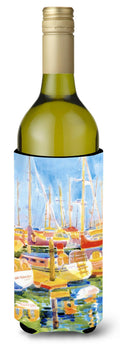 Boats at the Harbour Wine Bottle Hugger Gift Sleeve for Standard 750 ml Bottles, Insulated Reusable Also Fits Mini Shot & Pint Bottles
