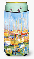 Boats at the Harbour Tall Boy Hugger Can Cooler Sleeve Machine Washable Drink Collapsible Insulator Beverage Insulated Holder