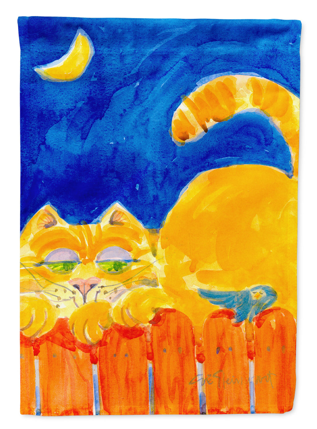 Big orange Tabby cat on the fence House Flag 28x40 Porch Sleeve Pole Decorative Outside Yard Banner Artwork Wall Hanging, Polyester
