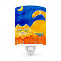 Big orange Tabby cat on the fence Ceramic Night Light Compact, UL-Certified, Ideal for Bedroom, Bathroom, Nursery, Hallway, Kitchen, 6x4x3, Multicolor