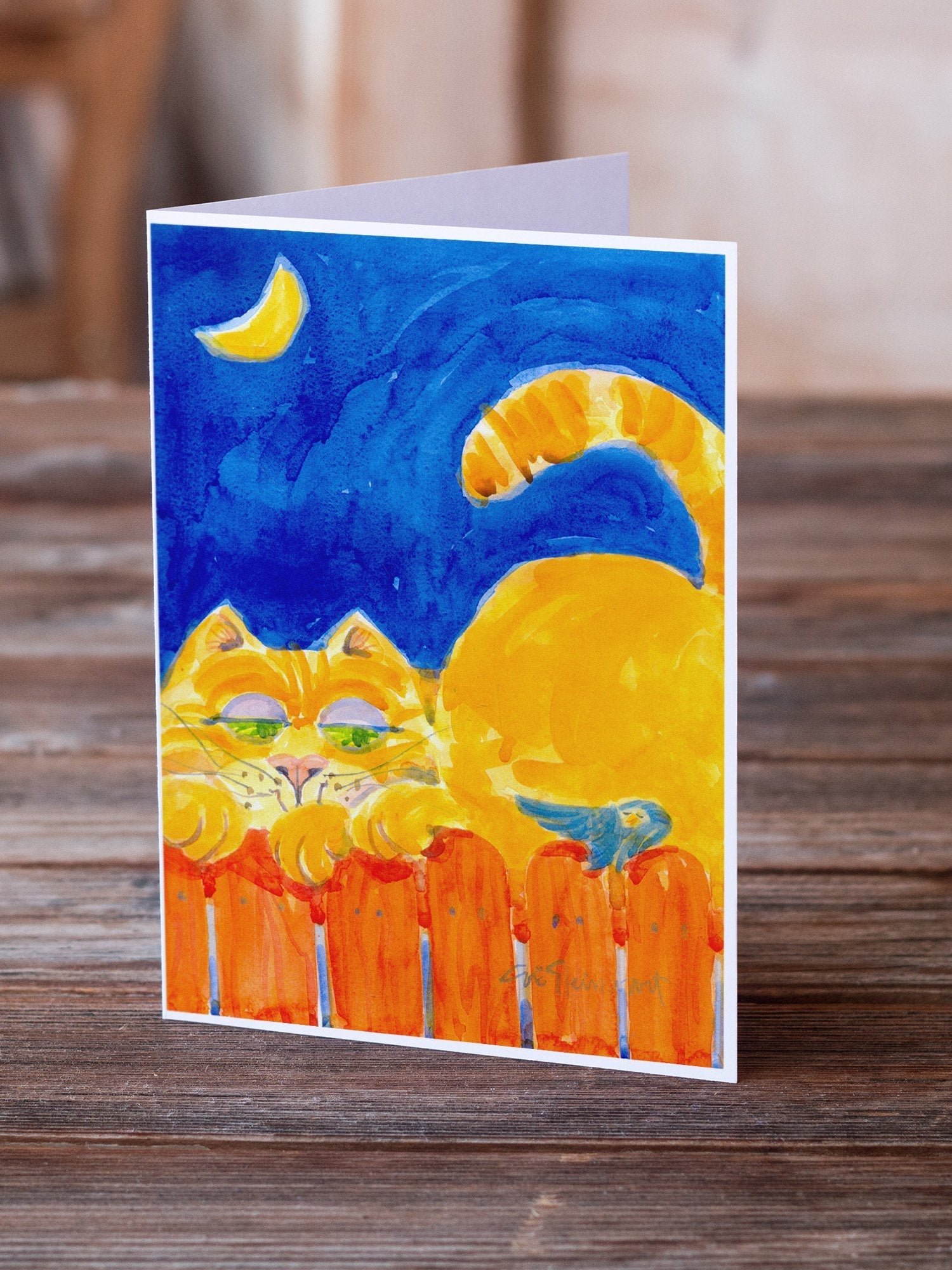 Big orange Tabby cat on the fence Greeting Cards Pack of 8 Blank Cards with Envelopes Whimsical A7 Size 5x7