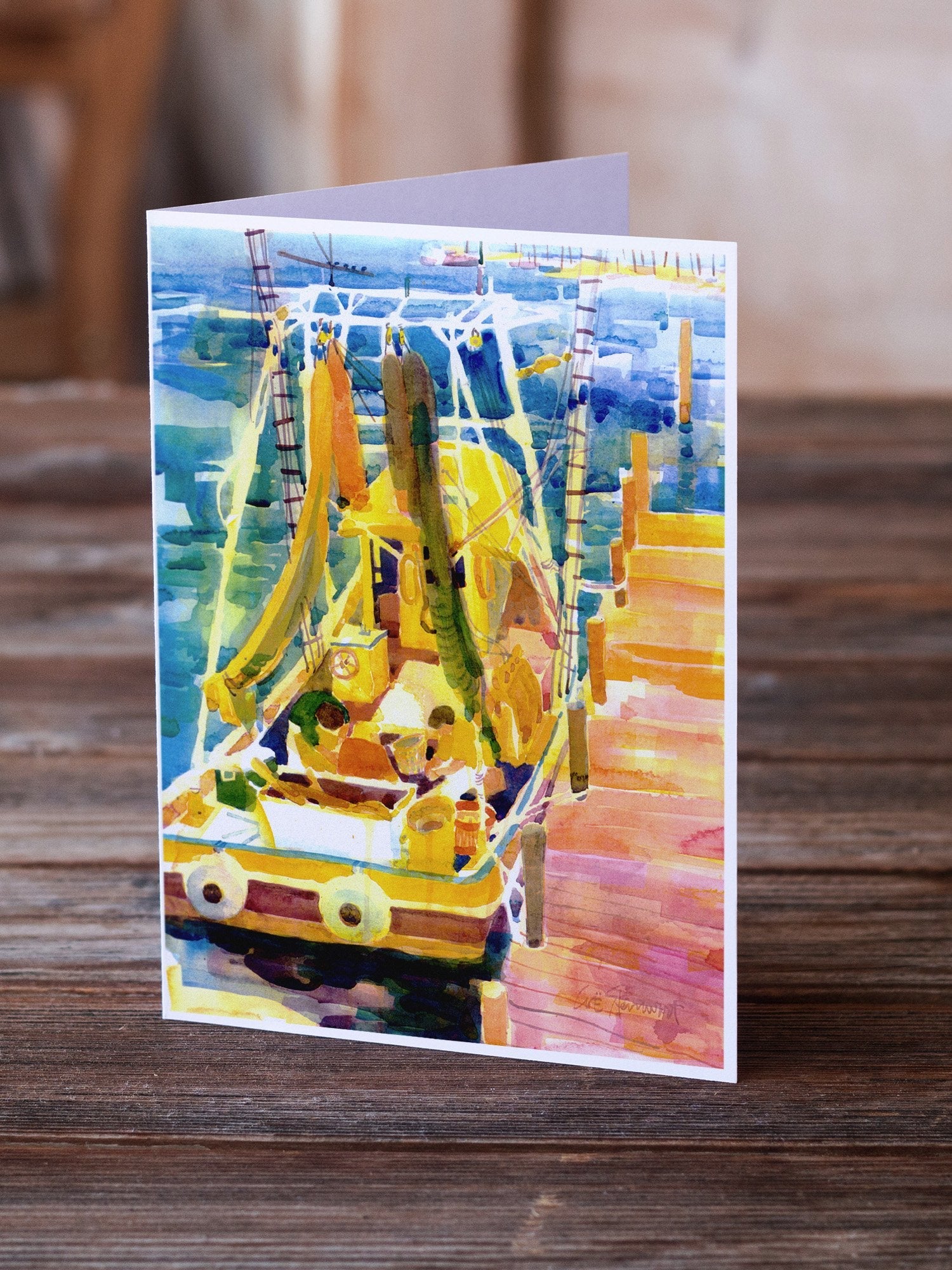 Shrimp Boats Greeting Cards Pack of 8 Blank Cards with Envelopes Whimsical A7 Size 5x7